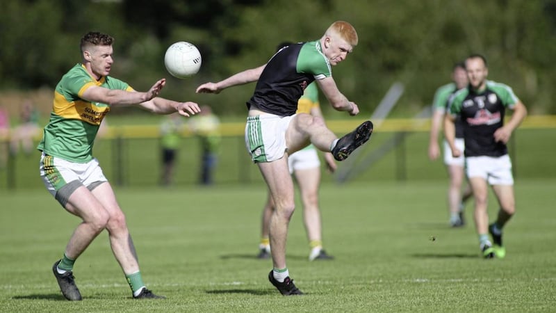 Action from last year&#39;s county final between Kickham&#39;s Creggan and Cargin Picture by Hugh Russell. 