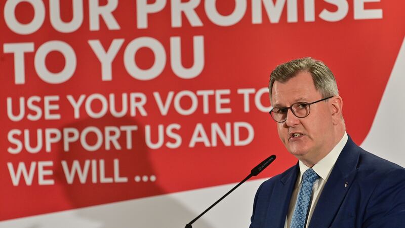 Sir Jeffrey Donaldson at the DUP manifesto launch for the local government election. Picture by Colm Lenaghan/Pacemaker