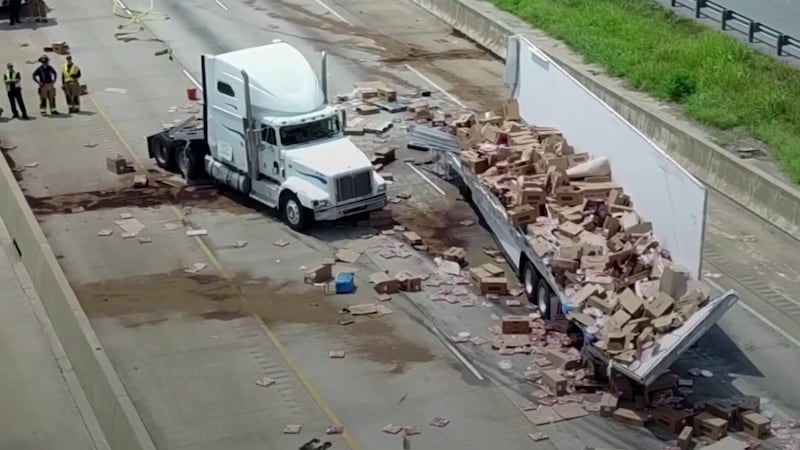 A truck carrying hundreds of frozen ‘Tombstone’ pizzas met with its doom on the I-30 near Little Rock.