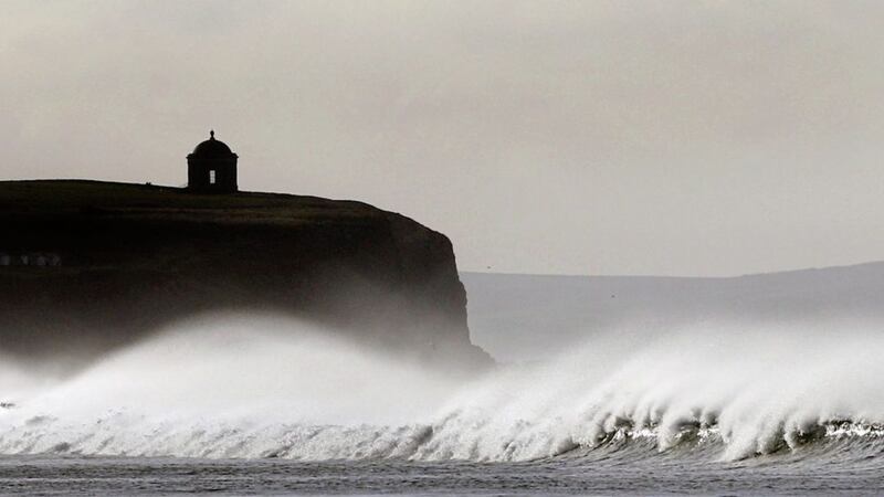 Rough seas sweep in beneath Mussenden Temple on Friday as Storm Callum passes through the north coast. Picture by Margaret McLaughlin 