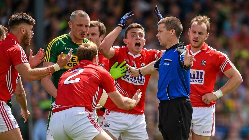 Paudie Hughes awards a controversial penalty call in this year's Munster SFC Final between Kerry and Cork