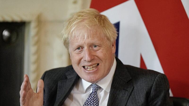 Prime Minister Boris Johnson gestures before talks with the Prime Minister of Portugal Antonio Costa at 10 Downing Street, London. Picture date: Monday June 13, 2022.. 