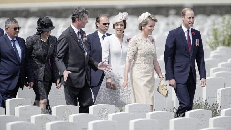 Dignitaries at Tyne Cot Commonwealth War Graves Cemetery in Ypres, Belgium. Picture by Yui Mok, Press Association 