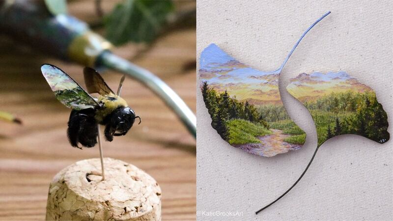 This artist uses leaves, shells and bumblebee wings as her canvas.