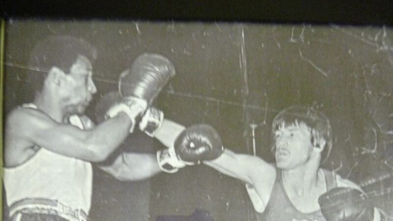 &#39;Sugar Ray&#39; Heaney boxing for Ireland during a tour of America in 1973 