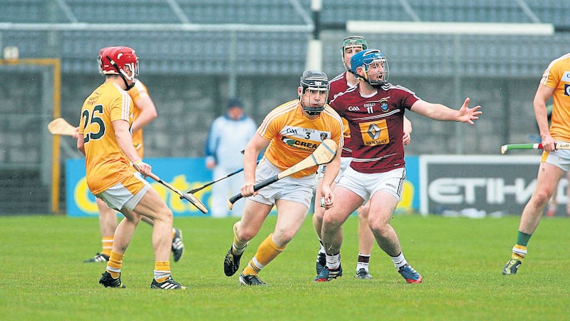 ALL IRELAND: Antrim&rsquo;s Neal McAuley and Westmeath&rsquo;s Derek McNicholas will be on the same side when they line out for Ireland in today&rsquo;s hurling/shinty clash with Scotland at Croke Park<br/><span class="Apple-tab-span" style="white-space:pre">									</span>&nbsp; &nbsp; &nbsp; &nbsp; &nbsp; &nbsp;