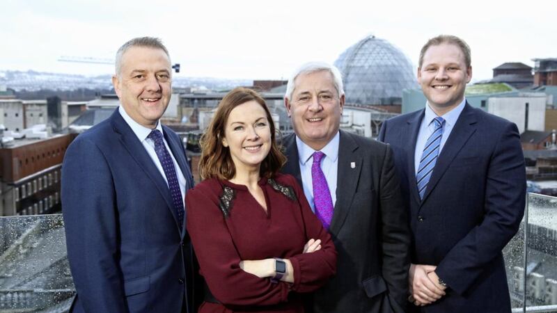 CBI president Paul Drechsler (second right) pictured on a visit to Belfast in January. Included (from left) are Trevor Lockhart, chair of CBI Northern Ireland, Angela McGowan, CBI&#39;s director for Northern Ireland, and Gareth Planck, partner at Eversheds 