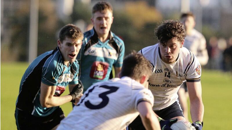 Niall Madine scored 1-3 in Ulster University's Ryan Cup quarter-final win over Maynooth University last week <br />Picture by Hugh Russell