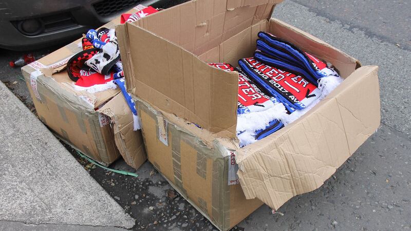 &nbsp;Some of the counterfeit goods which were seized during Manchester United's friendly fixture in Dublin last week. Photo provided by Garda&nbsp;