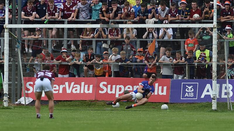 Ethan Rafferty saves Shane Walsh's first half penalty. Picture: John Merry