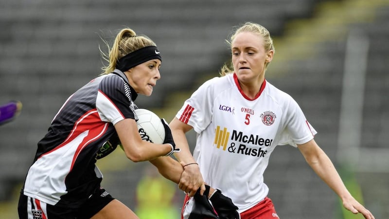 Neamh Woods in action for Tyrone against Sligo in the 2017 TG4 Ladies Football All-Ireland Intermediate Championship semi-final. 