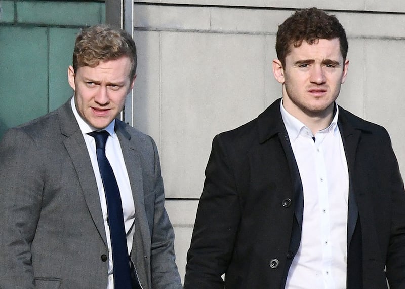 A review into how sexual assault cases are handled was begun earlier this year following the high-profile trial of rugby players Stuart Olding (left) and Paddy Jackson, who were acquitted of rape
