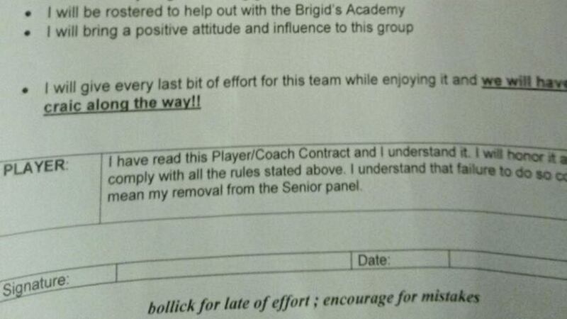 The contract that St Brigid&#39;s GAA club in Dublin presented to their players in 2017. 