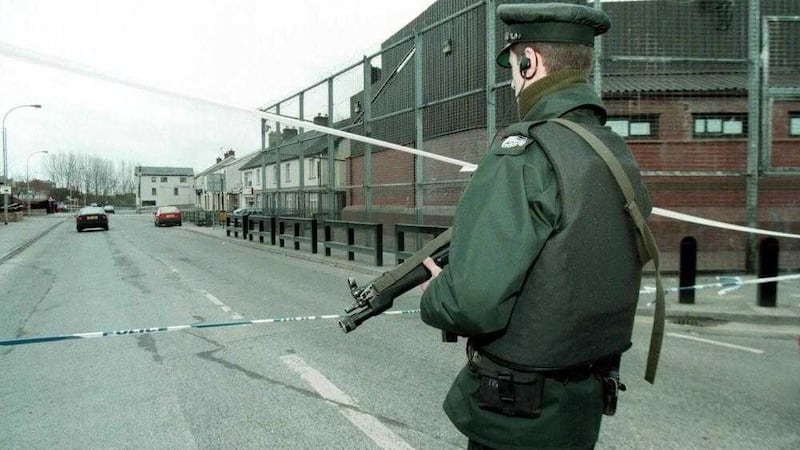 A police cordon around Coalisland RUC station in March 1997. Picture by Brian Little/PA Wire 