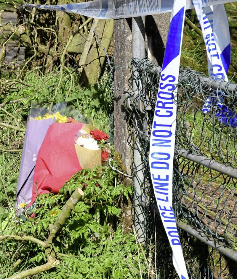 Flowers left at the scene where two people died in a light aircraft crash near Nutt&#39;s Corner. Picture by Alan Lewis/ PhotopressBelfast 