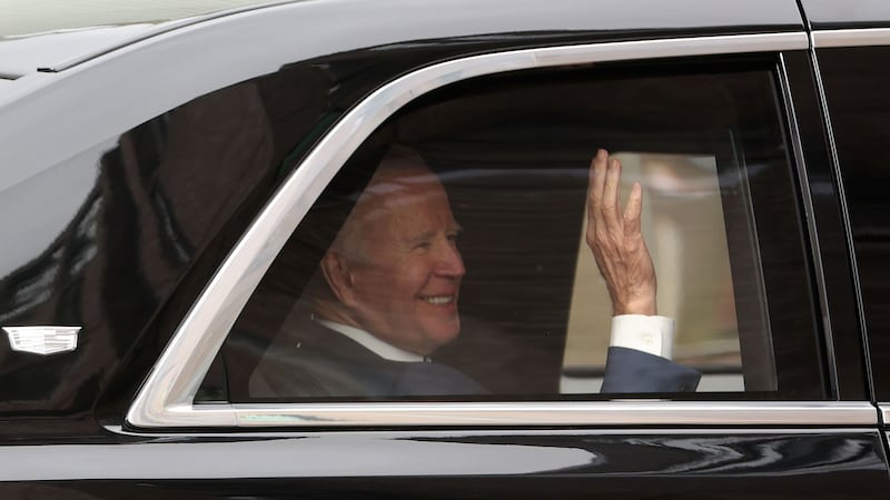 US President Joe Biden leaves the Ulster University in Belfast to make his way onto Carlingford in Co Louth. Picture Mal McCann