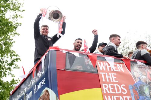 A beautiful, bright red mirage carrying Cliftonville’s Irish Cup heroes lands at Solitude