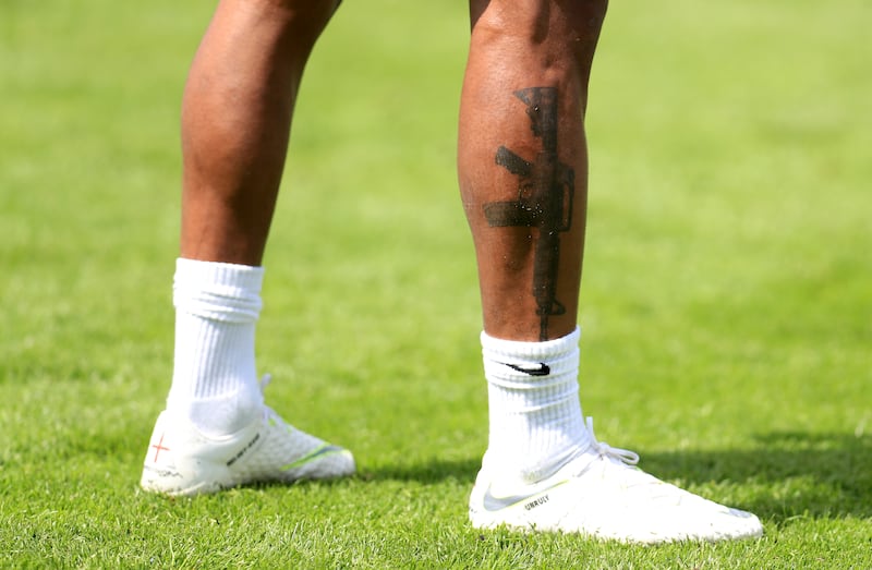 England footballer Raheem Sterling's leg tattoo