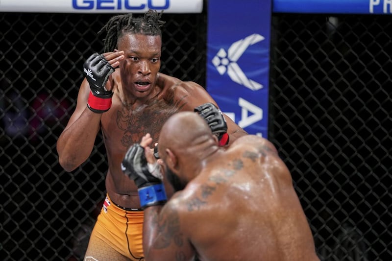 Simeon Powell sizes up his opponent in the Esports Stadium Arlington, Texas, in April 2022. Pic: Cooper Neill / PFL 