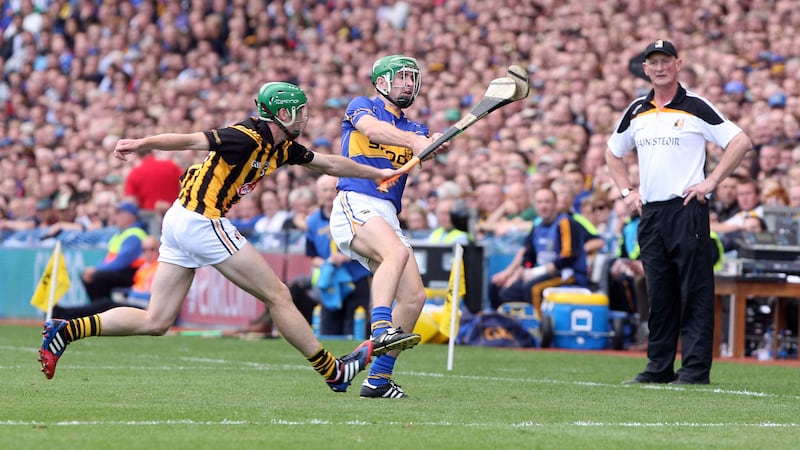 Kilkenny's Joey Holden and Tipperary's Noel McGrath battle it out in last year's All-Ireland final