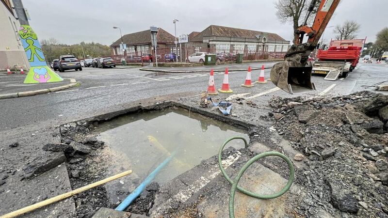 Repair work got underway on Belfast&#39;s Limestone Road after a burst water main left nearby buildings including a school without a water supply. Picture by Mal McCann 