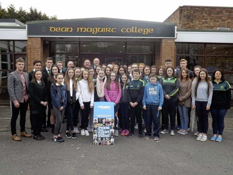 Pupils and staff from Dean Maguirc College in Carrickmore. The school took part in RTE&#39;s Tr&oacute;caire Mass and raised &pound;3,000 for the aid charity. 