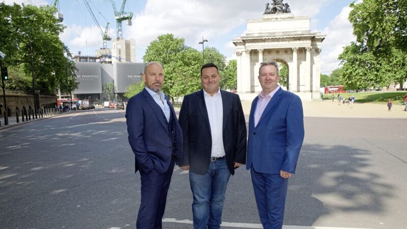 The Peninsula Hotel &amp; Residences at Hyde Park Corner is just one of the recent business wins by OKTO Technologies. Pictured are: OKTO managing director, Philip Dowds; project manager, Jamie Menzies; and business development, Corin Hawthorne. 