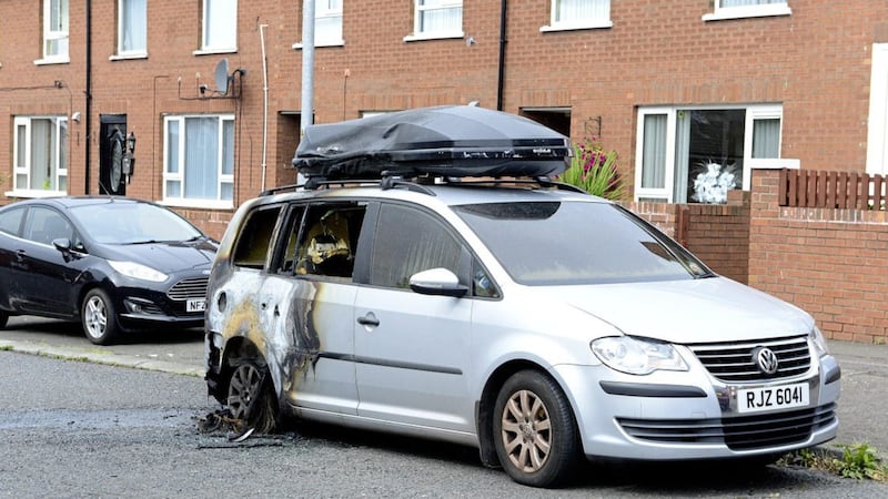 The car belonging to a disabled woman was set on fire in Manor Street in Belfast. Picture by Arthur Allison Pacemaker.