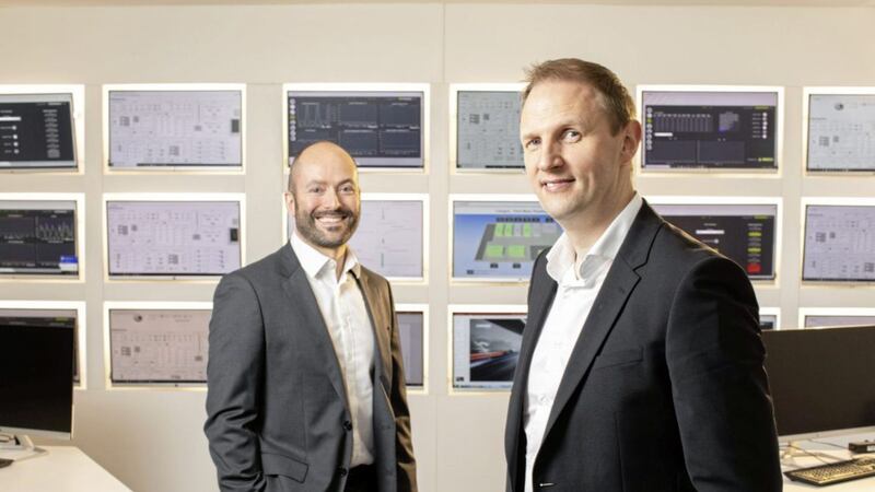 Launching the Deloitte Technology Fast 50 Awards at Catagen&rsquo;s emissions data facility in Titanic Quarter are the company&#39;s chief executive Dr Andrew Woods (right) and Peter Allen, partner at Deloitte 