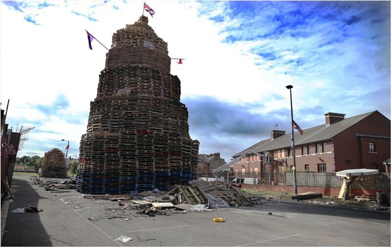 &nbsp;The bonfire is one of the four subject to a Belfast City Council injunction. Picture by Hugh Russell