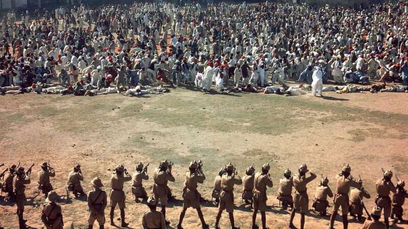 The 1919 Amristar massacre, as portrayed in the film Gandhi
