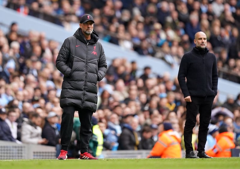 Liverpool manager Jurgen Klopp and Manchester City manager Pep Guardiola