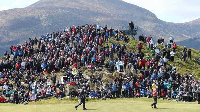 Rory McIlroy at the Irish Open under the backdrop of the Mournes in Newcastle, one of the major tourism events held last summer. Picture Mal McCann 