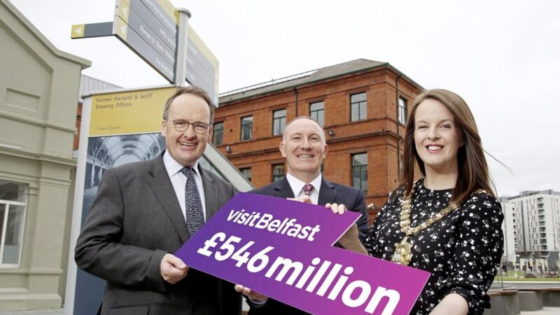 Visit Belfast has set a new round of ambitious goals to harness the value of the city&#39;s flourishing tourism sector. Pictured at the launch event is Belfast Lord Mayor Nuala McAllister, Visit Belfast chair Dr Howard Hastings and Gerry Lennon, chief executive, Visit Belfast. 