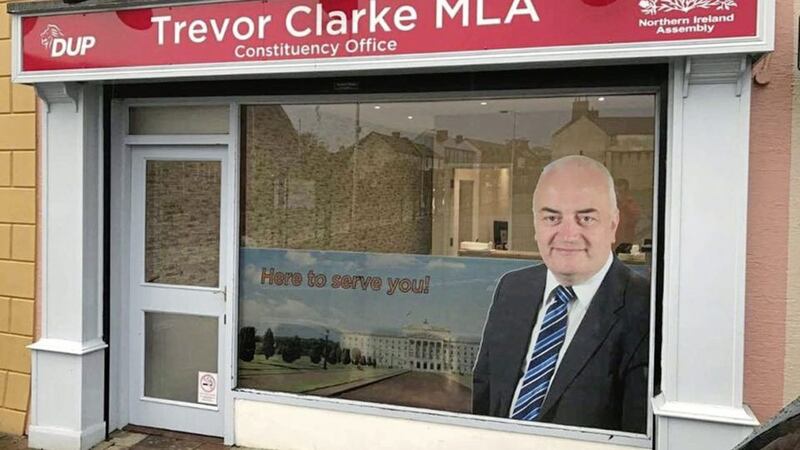 Trevor Clarke&#39;s Antrim constituency office pictured in 2017 