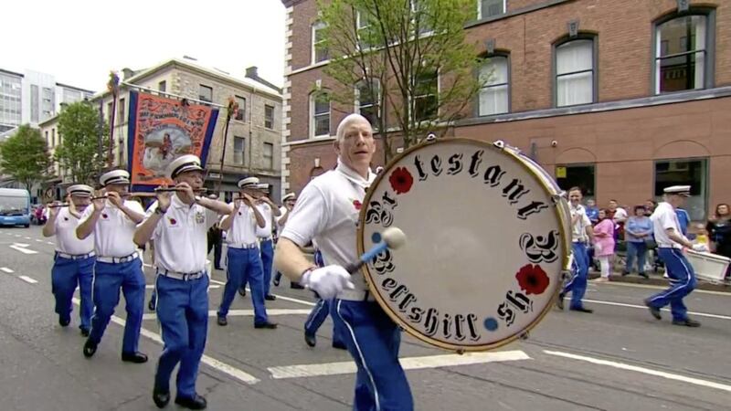 Bellshill Protestant Boys filmed by the BBC playing the Famine Song in Belfast during the Twelfth 