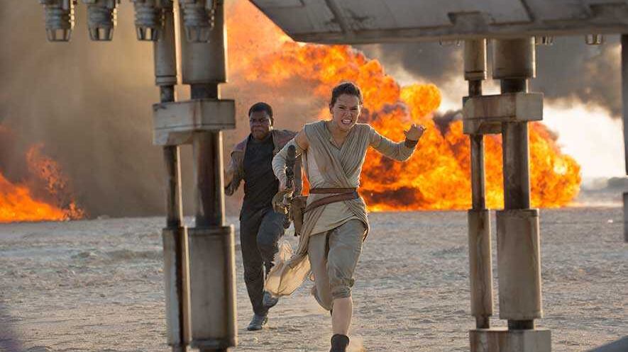 Daisy Ridley as Rey and John Boyega as Finn in a scene from Star Wars: The Force Awakens. Picture by&nbsp;David James, Disney, Lucasfilm via AP