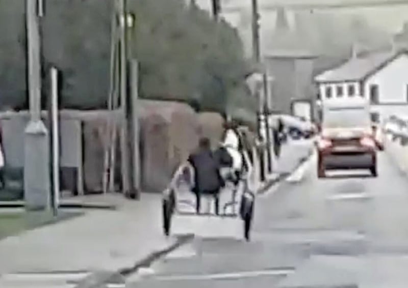 A video show the horse and sulky driver losing control and veering onto the footpath 