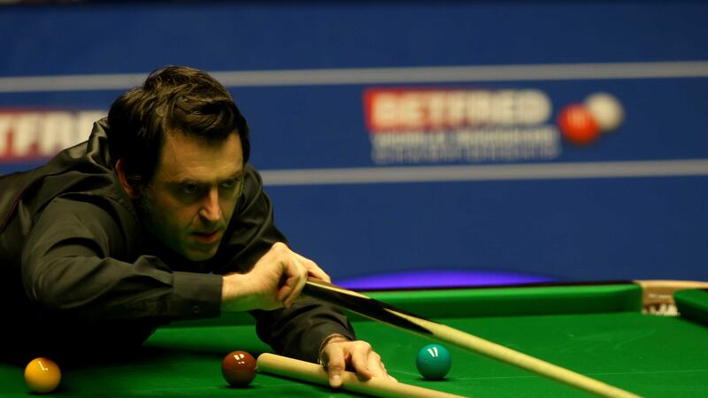 Ronnie O'Sullivan at the table during day two of the Betfred Snooker World Championships at the Crucble on Sunday<br />Picture by PA