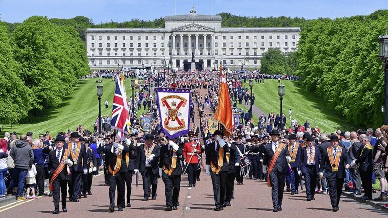 Thousands of people turned out to watch Saturday&#39;s Orange Order parade marking the centenary of Northern Ireland. .Picture: Arthur Allison/Pacemaker Press 