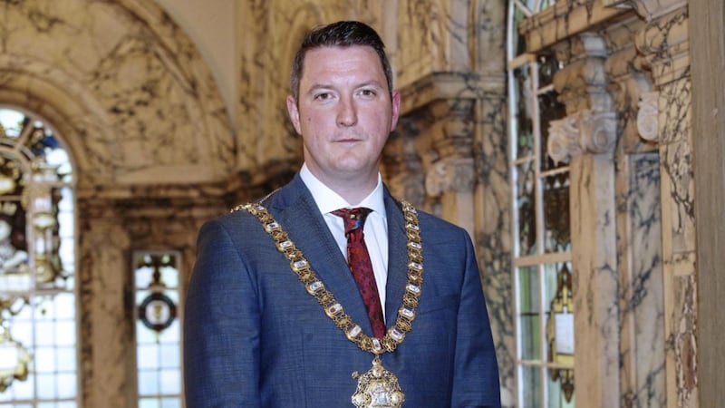 Sinn F&eacute;in councillor and Belfast lord mayor John Finucane at city hall. Picture by Hugh Russell 