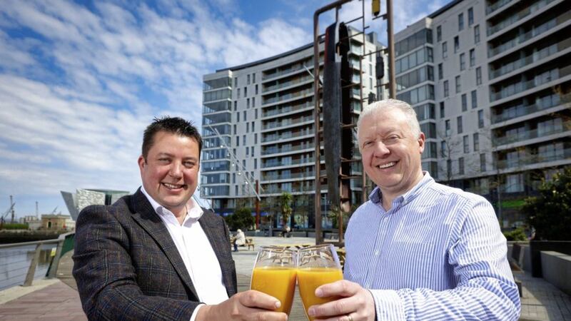 James Eyre of Titanic Quarter Ltd with Smoothie Factory managing director Andrew McQueen. 