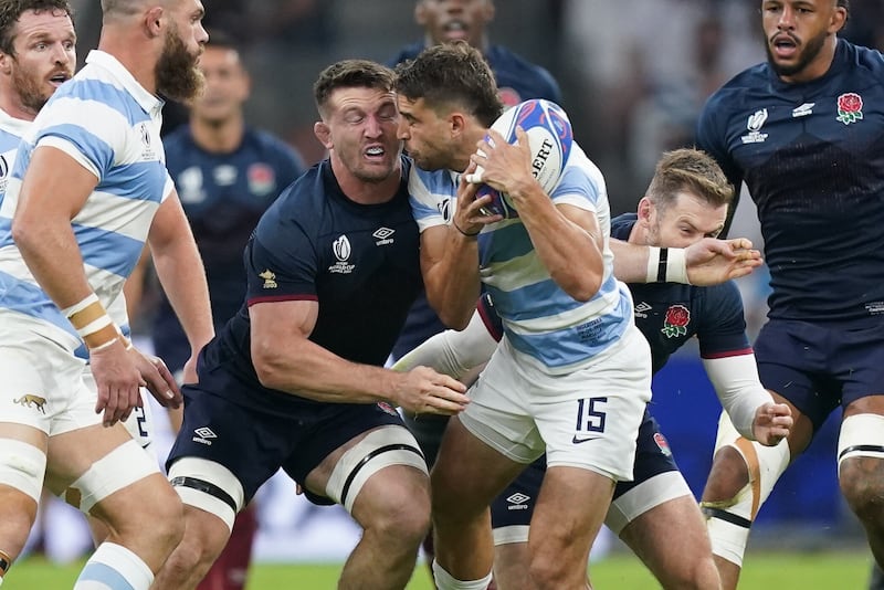 England’s Tom Curry (left) makes head-on-head contact with Argentina’s Juan Mallia which resulted in a red card for the former.