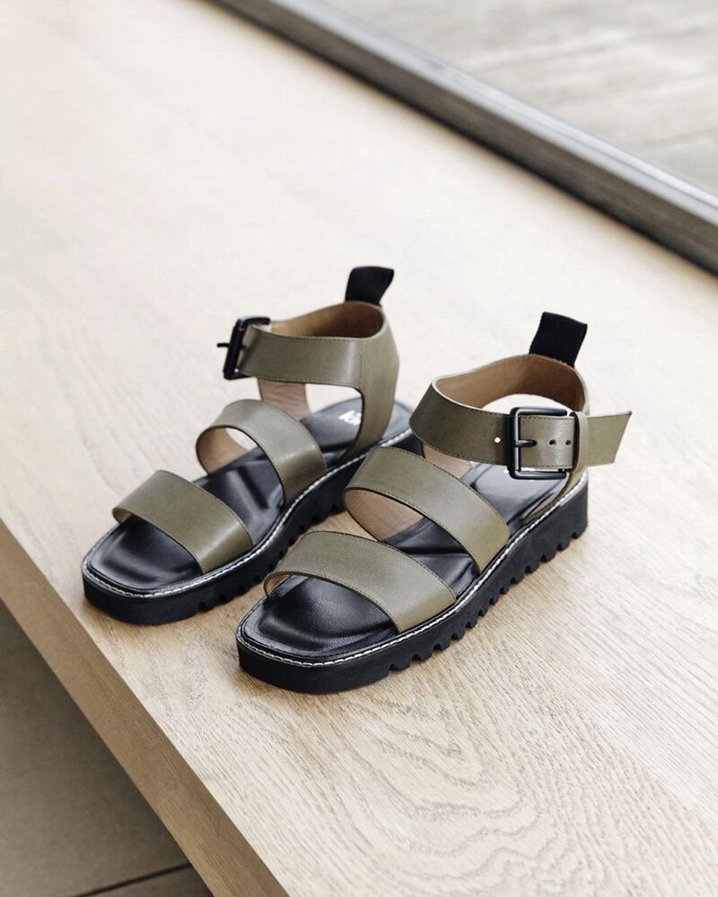 Kin Lauren Leather Chunky Sole Buckle Sandals in Khaki, &pound;59, available from John Lewis