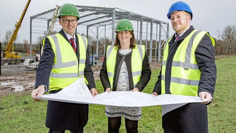 Pictured at the site of the new &pound;9m cold storage facility are: Richard Gillan, managing partner, Grant Thornton; Michelle Harbinson, head of business acquisitions, First Trust Bank; and Carn Coldstore owner, Patrick Derry 