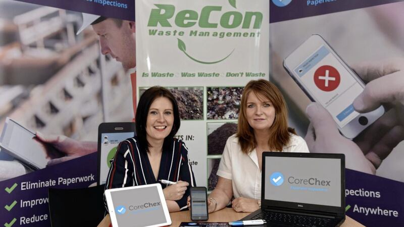 Emma Begley, managing director of CoreChex and Anne Coyle, general manager of Recon Waste Management with the new app 