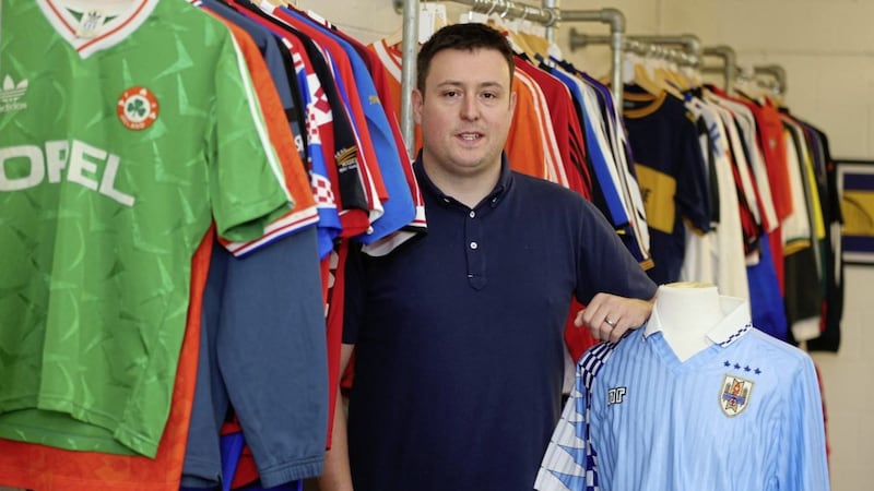 Bangor man Ryan Gilmore, who has opened the NI Classic Shirt Co shop in Smithfield Market. Picture by Mal McCann 