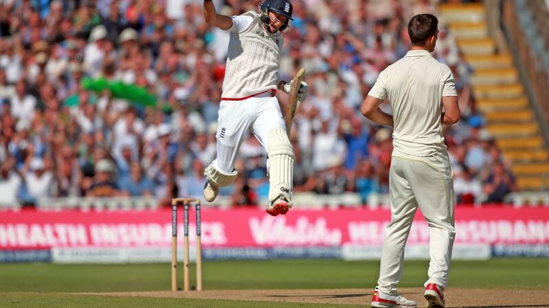 England's Joe Root celebrates scoring the winning run during day three of the Third Investec Ashes Test at Edgbaston on Friday<br />Picture: PA