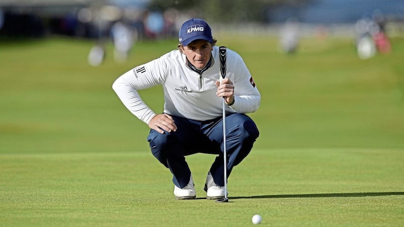 Ireland&#39;s Paul Dunne lines up a putt on the 17th green during day one of the Alfred Dunhill Links Championship at St Andrews 