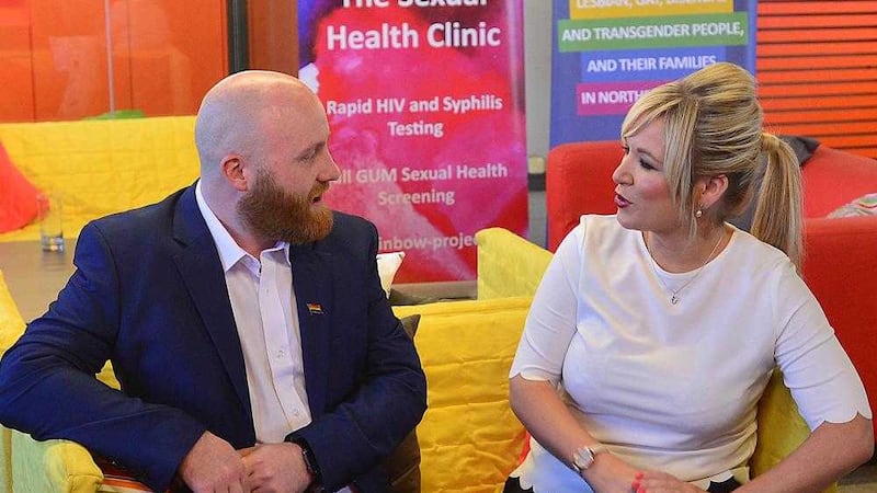 Health Minister Michelle O&#39;Neill with Rainbow Project director John O&#39;Doherty. Picture by Arthur Allison/ Pacemaker Press 